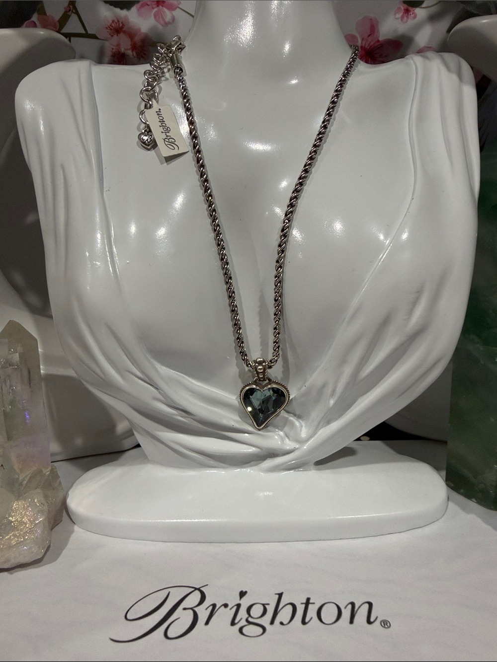 🆕💎RARE BRIGHTON VINTAGE SLVR BLUE Swarovski Crystal ‘BiBi Gem Heart’ Necklace!